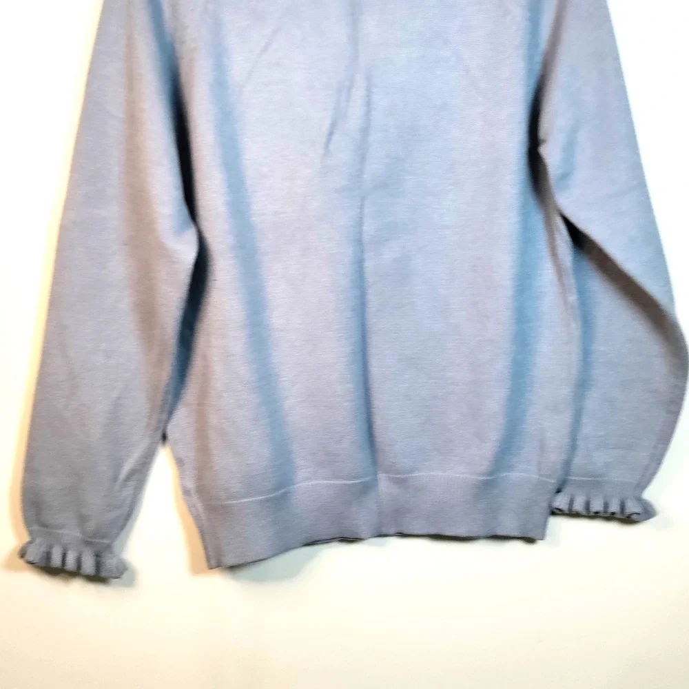 BTFBM‎ Women M 1/4 Button Blue Ruffle Neck & Cuff Knit Preppy Casual Sweater Y2K